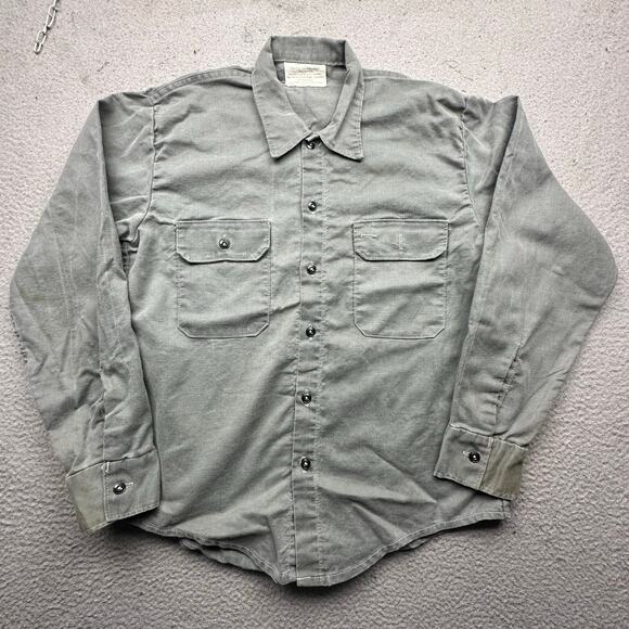 Vintage 70s Sager Glove Flame Resistant Canvas Work Shirt Mens Large Long Sleeve - Picture 1 of 14